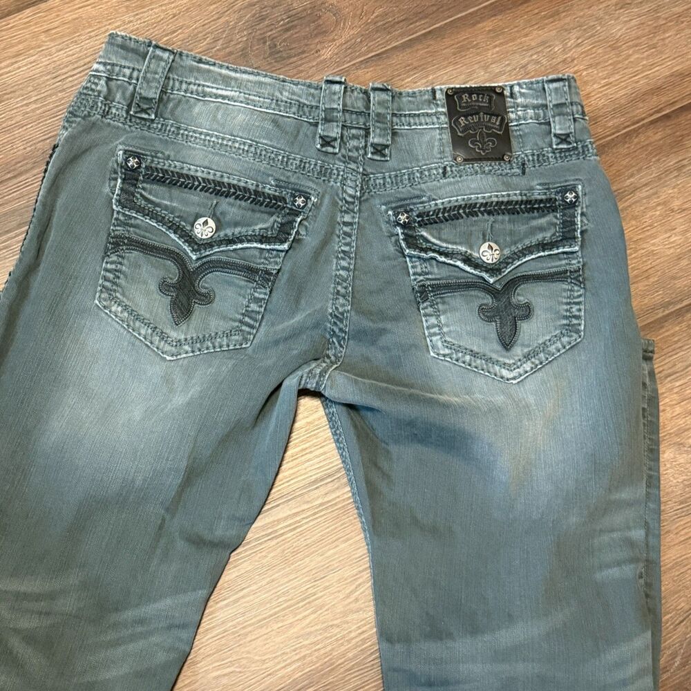 Rock Revival Rocky Straight Leg Jeans Men’s Size 38 Heavy Stitch Distressed Blue